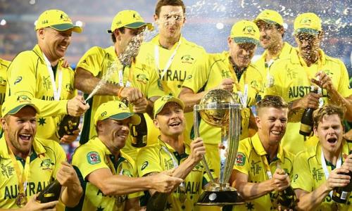Australia celebrates winning the Cricket World Cup 2015